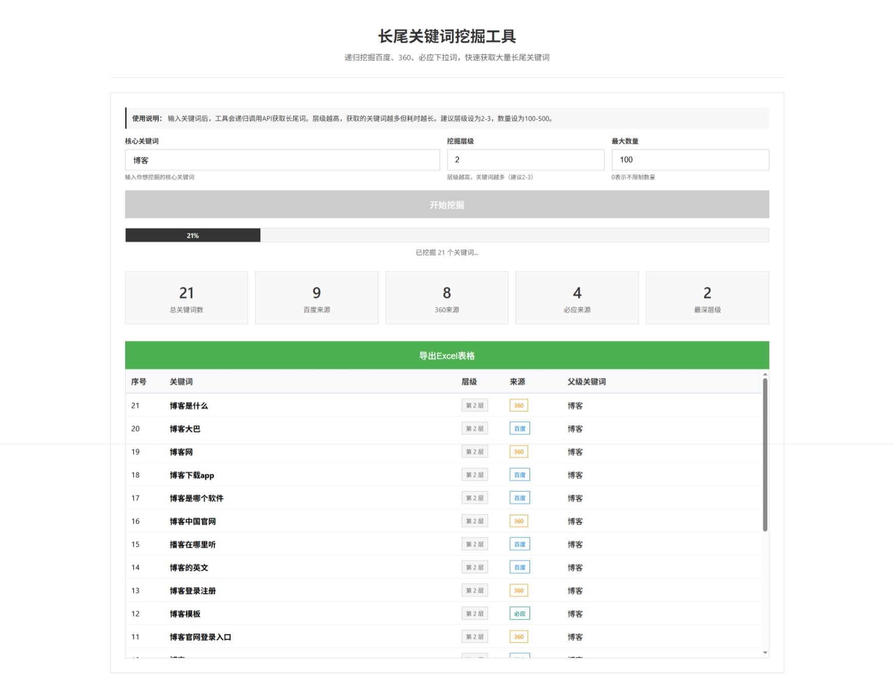 SEO关键词长尾词关键词挖掘工具网页源码